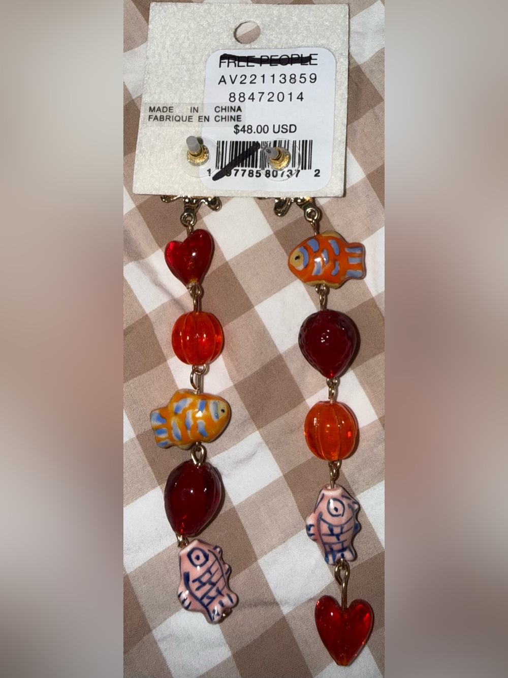 NWT Free People Euro Summer Fish & Bead Drop Earrings - Picture 3 of 4